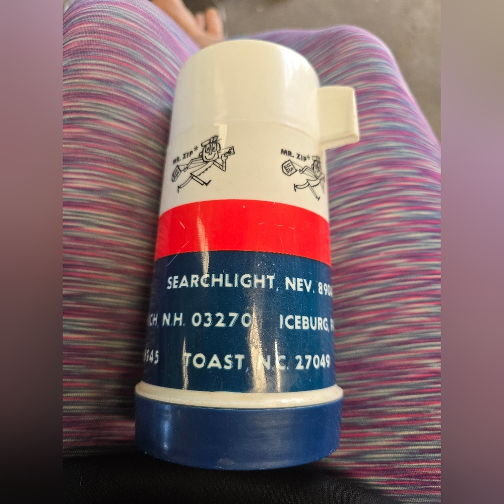 Vintage Thermos with Red and Blue Stripes